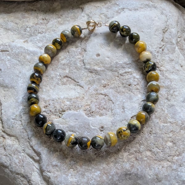 Gold filled bracelet, Bumble Bee Jasper Beads