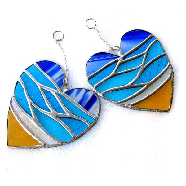Sea Heart Suncatcher Stained Glass Beach Seaside Blue Sky