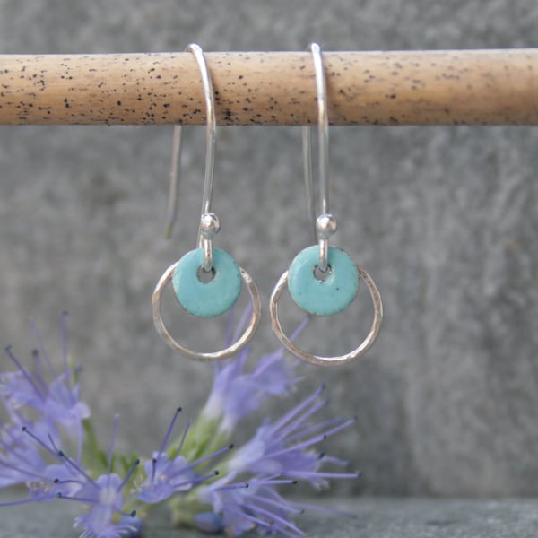 Silver and blue enamel hoop earrings