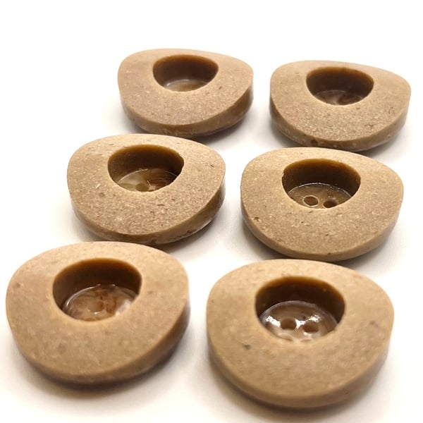 6 Coconut Shell Buttons, Beige, Dish, 23mm Wide, Chunky Rim, Italian Design