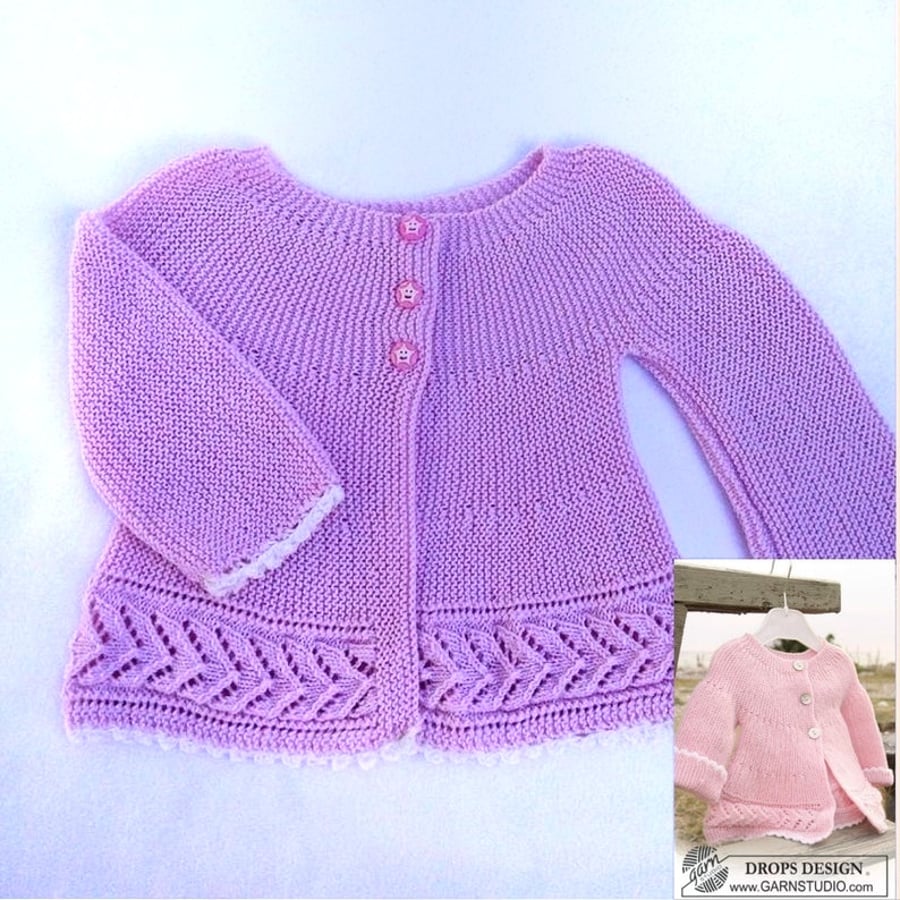 Hand knitted baby cardigan jacket knitted from side to side birth to 4 years