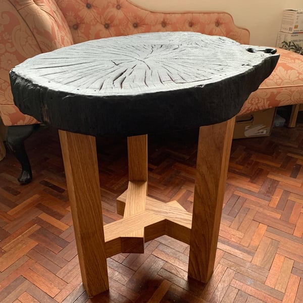 Handmade Wabi-Sabi Charcoal Oak Table