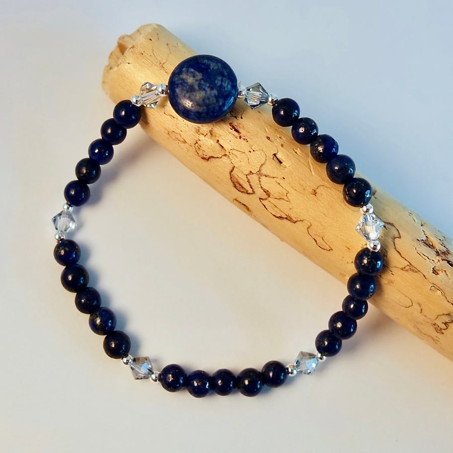 Lapis Lazuli & Crystal Bracelet, September Birthday, Anniversary, Gift For Her