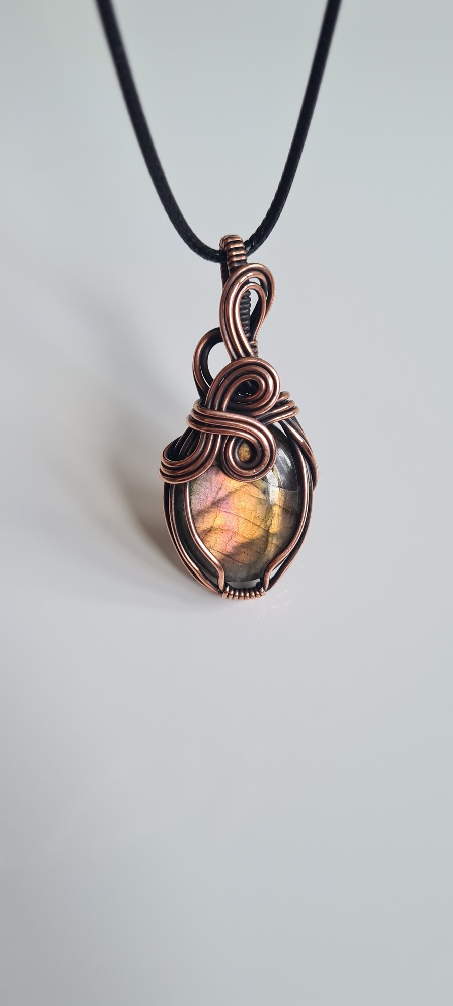 Natural Multicolour Labradorite & Copper Necklace Pendant Gift Crystal Jewellery