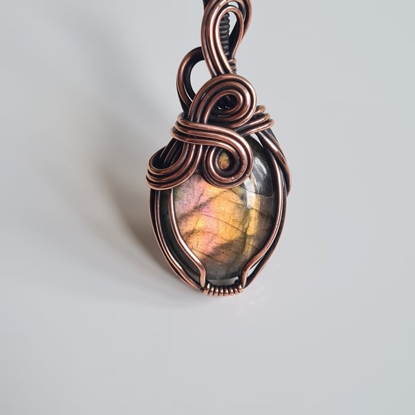 Natural Multicolour Labradorite & Copper Necklace Pendant Gift Crystal Jewellery