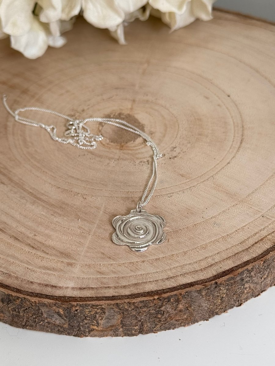 Handmade Fine Silver Flower Pendant