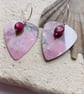 Recycled Plastic Pink Terrazzo Guitar Pick Earrings with Ruby - Image 3