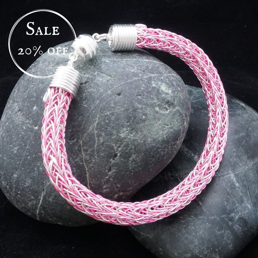 SALE - Silver & Pink Viking Double Knit Bracelet