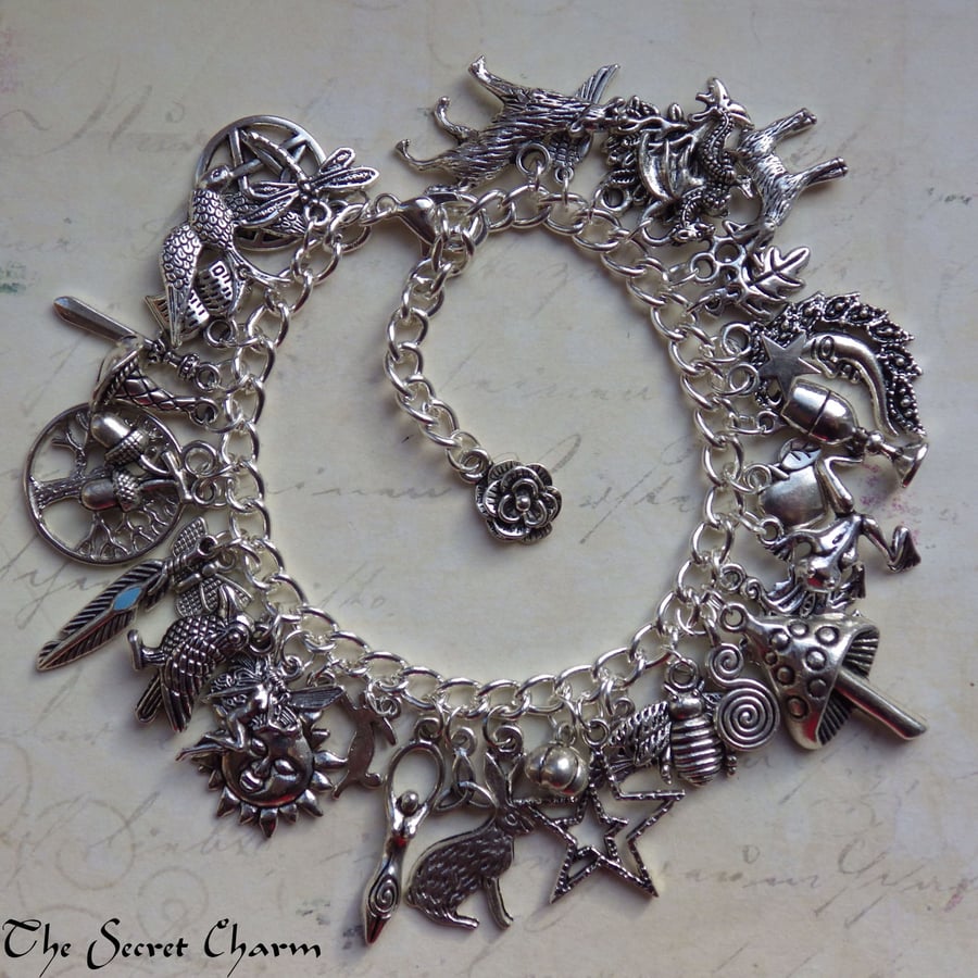 Handmade Pagan Charm Bracelet, Loaded Bracelet, Wiccan Jewellery
