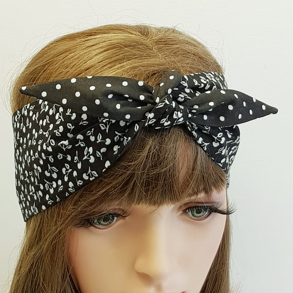 Polka Dot and Floral self tie summer headband, head scarf, hair tie