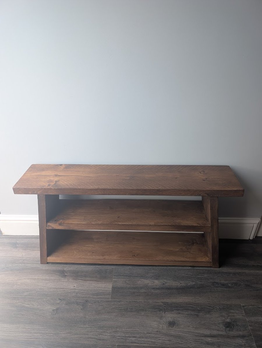 Handmade Rustic Solid Wood TV Stand - Angled Console Table - Reclaimed Timber
