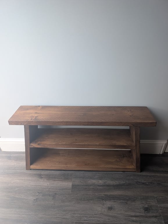 Handmade Rustic Solid Wood TV Stand - Angled Console Table - Reclaimed Timber