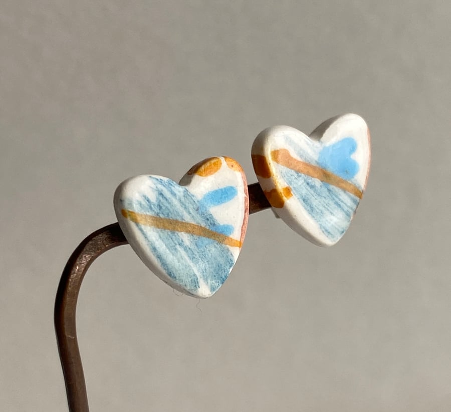 Earrings Heart Handmade Ceramic Stud earrings Sterling Silver