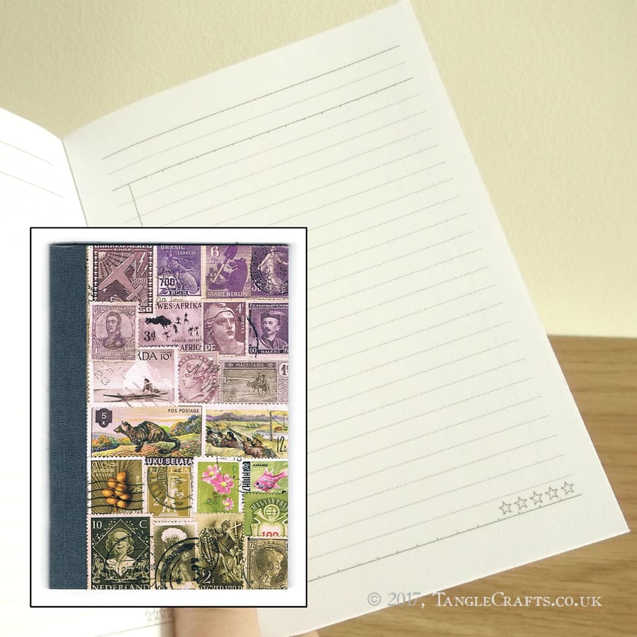Heather Landscape Notebook - A6 Journal in dusky colours, postage stamp art