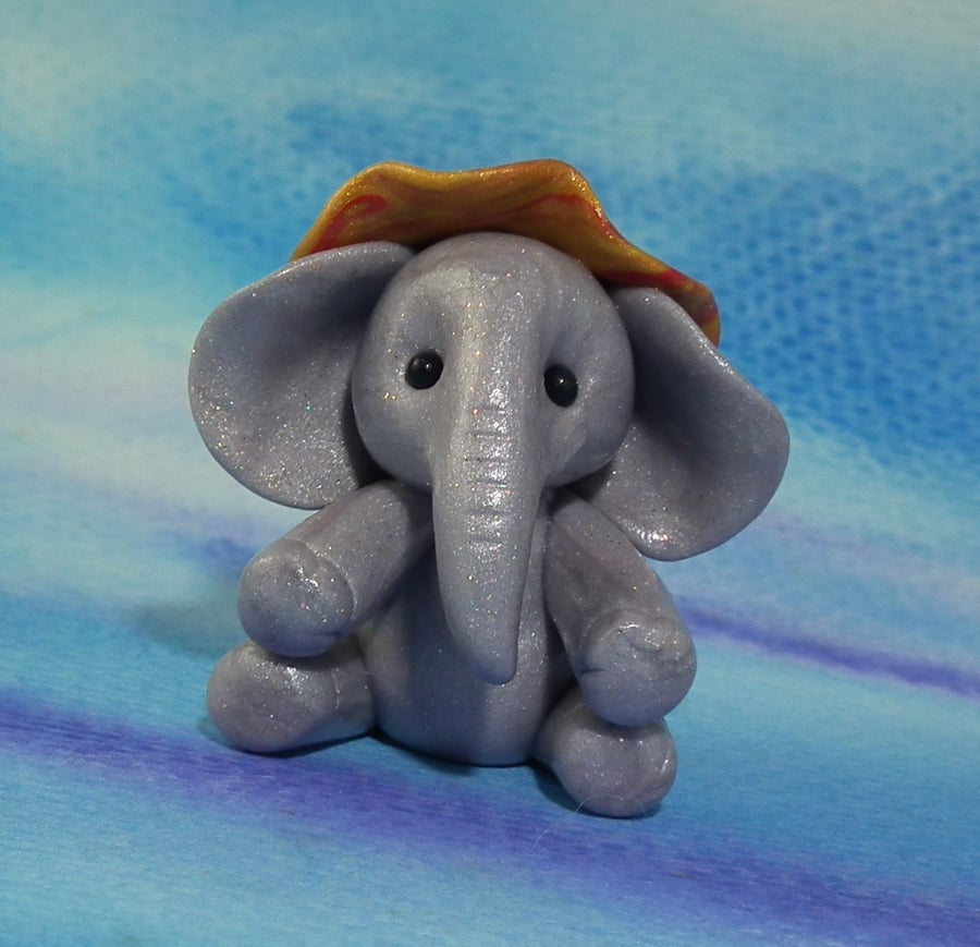 Village Elephant 'Nelson' with hat OOAK Sculpt by Ann Galvin