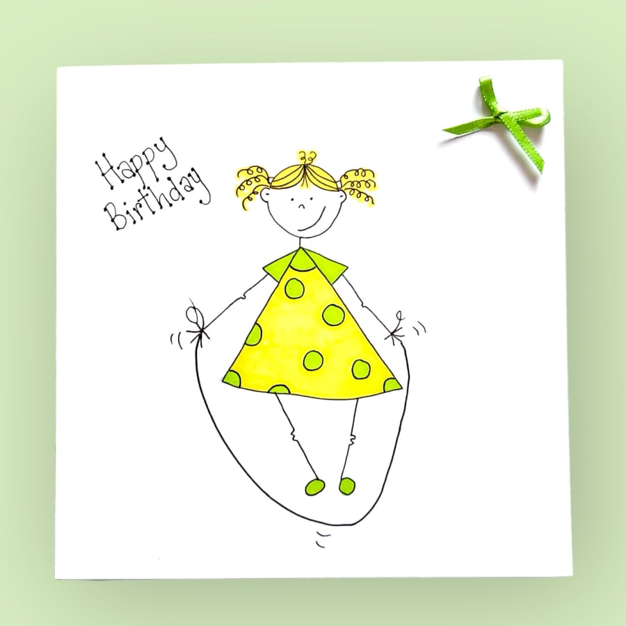 Stick figure girl, skipping with a rope