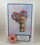 Sister birthday card - cute bear with bouquet of flowers - Image 1