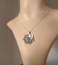 Double flower necklace sterling silver textured CZ sparkle - Image 2