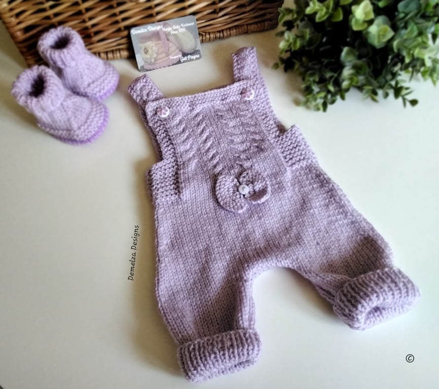 Baby Girl's Designer Hand Knitted Rompers & Matching Booties Set 0-3 months size