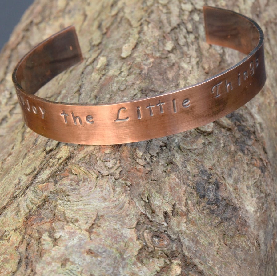 Enjoy The Little Things Hand Stamped Copper Cuff