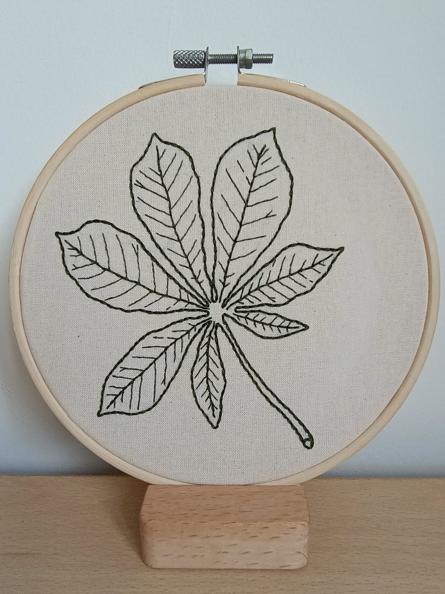 Beginners horse chestnut leaf themed embroidery stitching hoop, sewing craft kit