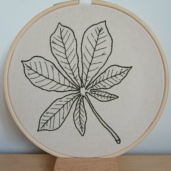 Beginners horse chestnut leaf themed embroidery stitching hoop, sewing craft kit