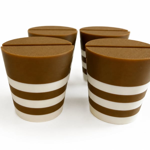 Pack of four stripy Christmas tree pots, fused glass display stands, 4mm slot