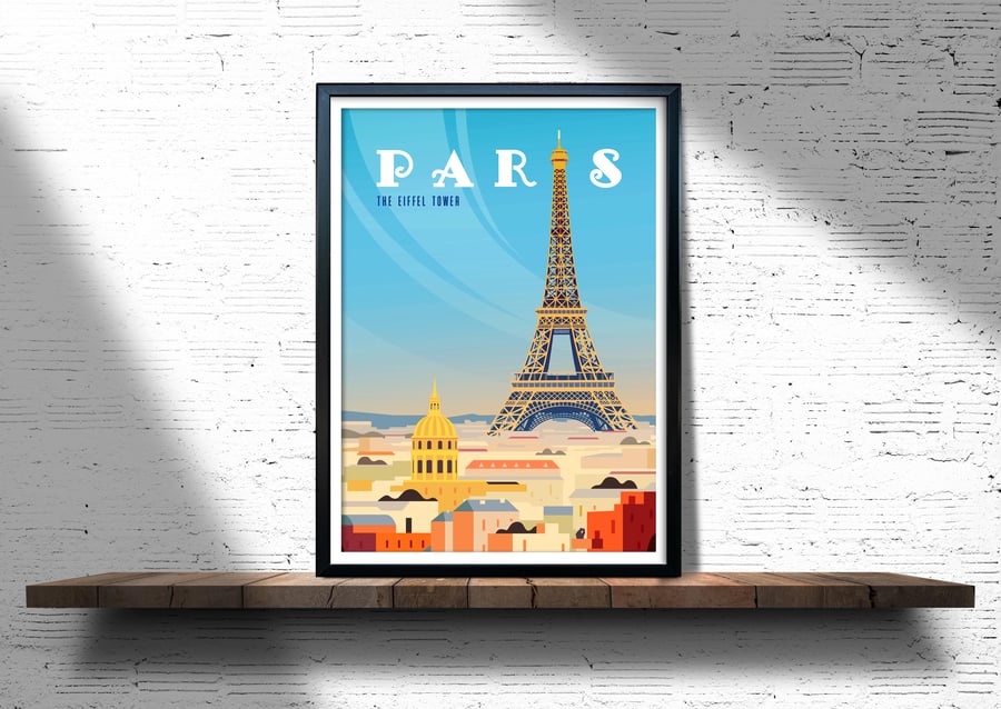 Paris retro travel poster, Paris city print, The Eiffel tower print, France art