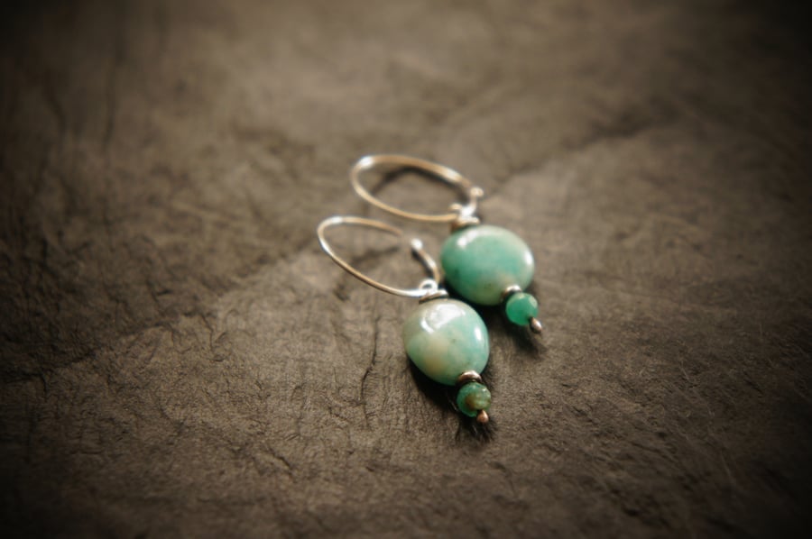 Amazonite and Silver Earrings, Roman Style, Handmade with Natural Gemstones