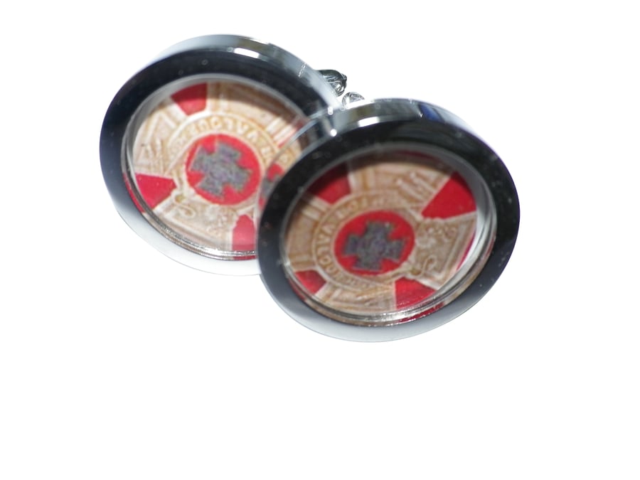 Red & Gold motif cufflinks, free shipping,  gift wrapped, sharp image, Ref 5111