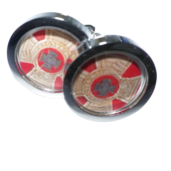 Red & Gold motif cufflinks, free shipping,  gift wrapped, sharp image, Ref 5111