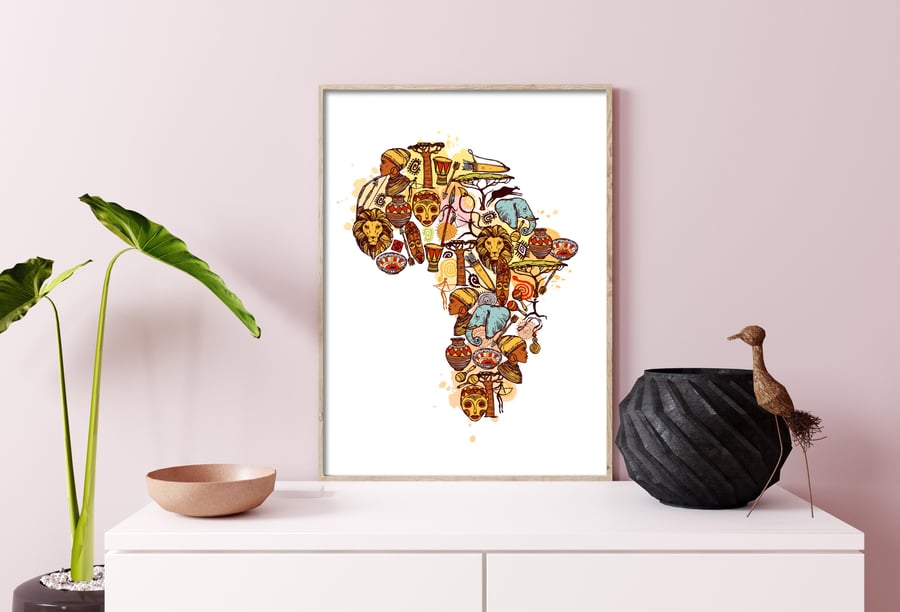 Map of Africa Art Print, Travel wall decor, African wall decor, gift