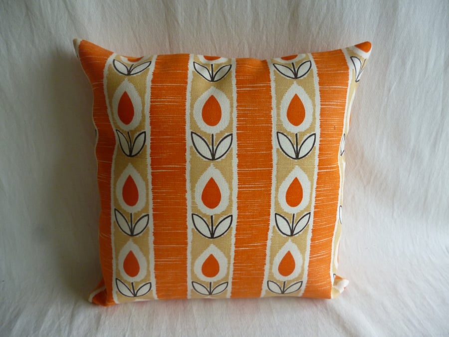 Orange stylised tulip 1960s cushion cover