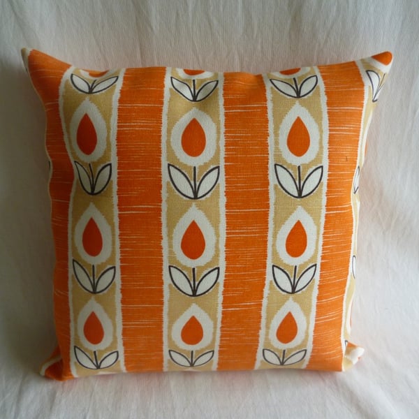Orange stylised tulip 1960s cushion cover