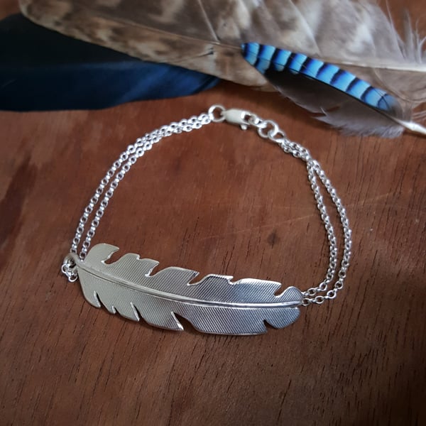 Silver Feather Bracelet - Nature Jewellery - Birds of A Feather Gift