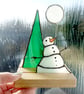 Stained Glass Diorama Snowman, Tree and Full Moon.  Ornament Suncatcher - Image 4