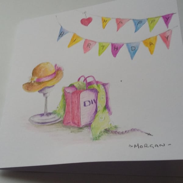HAND PAINTED WATER COLOUR CARD BIRTHDAY CARD
