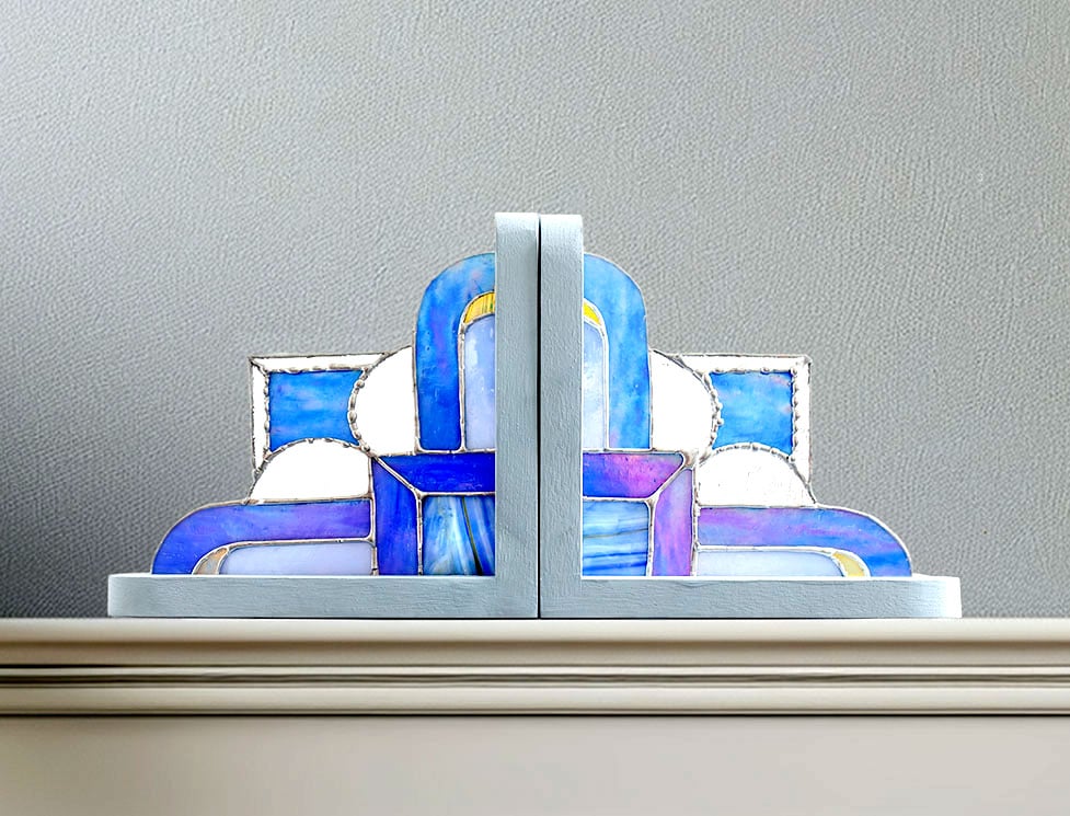 Art Deco Style Bookend Ornaments  Stained Glass  - can be illuminated