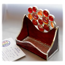 Business Card Holder Handmade Stained Glass Red 012