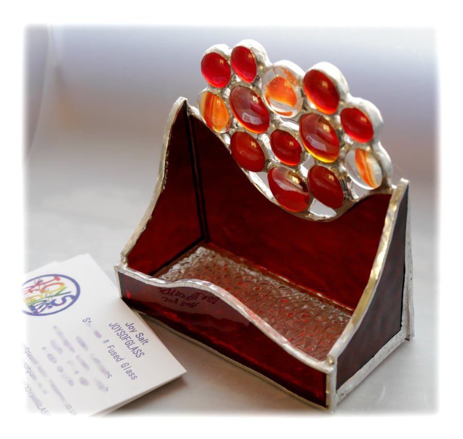 Business Card Holder Handmade Stained Glass Red 012
