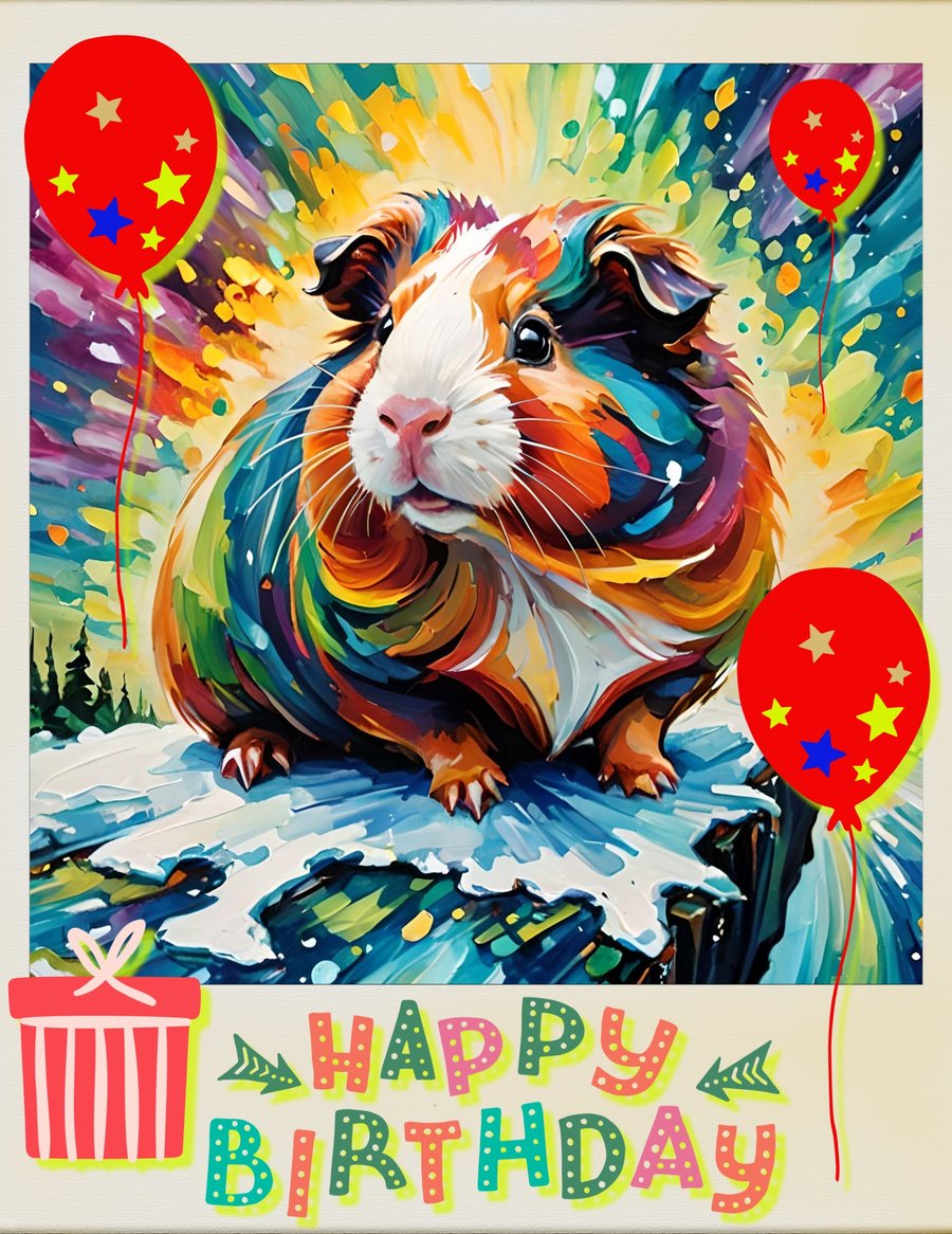 Happy Birthday Bright Guinea Pig Card A5