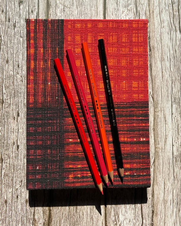 Handmade A5 Journal with Red, Orange and Black Abstract 1950's Vintage Fabric