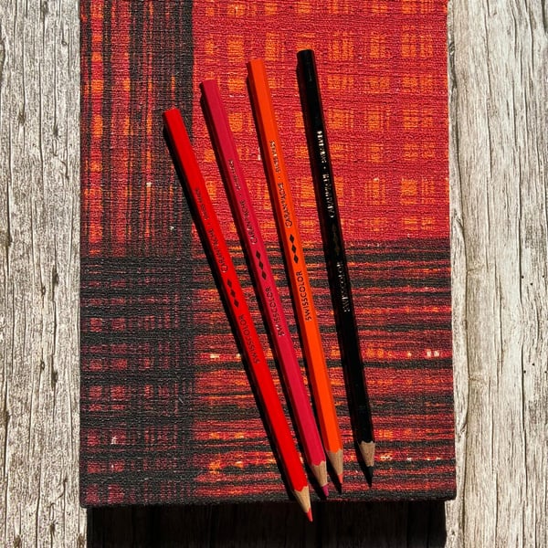 Handmade A5 Journal with Red, Orange and Black Abstract 1950's Vintage Fabric