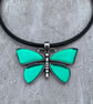 Women's Leather Choker, Silver Plated Crystal Butterfly Pendant, Boho Jewellery - Image 4