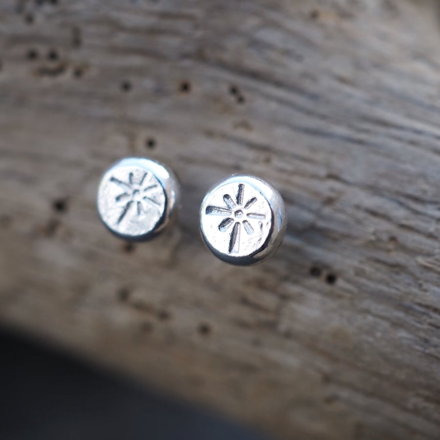 Sterling silver star burst stud earrings, Small sterling silver earring studs 