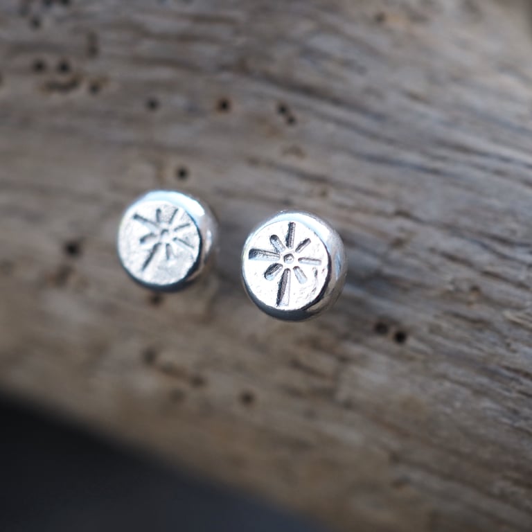 Sterling silver star burst stud earrings, Small sterling silver earring studs 