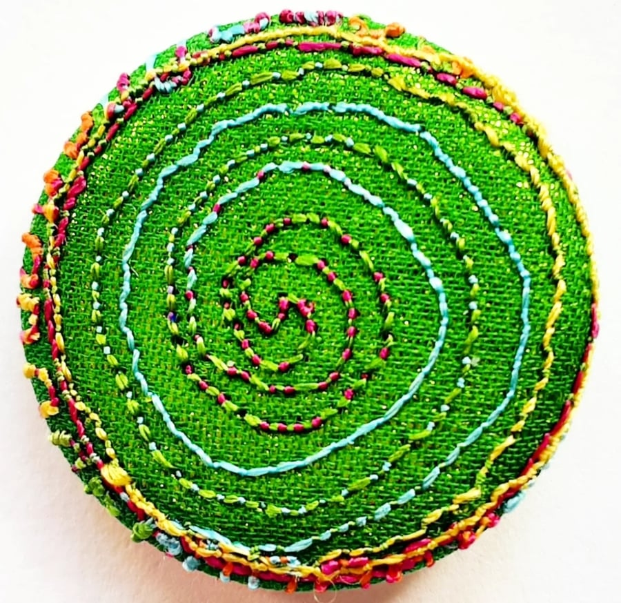 Badge One Inch Fabric Badge with Free Machine Embroidery 