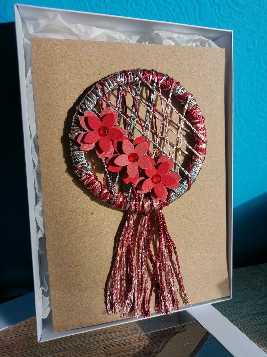 Red and blue woven mini wreath - luxury keepsake card - boxed 