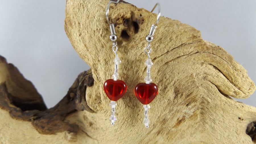 Red reversible Heart and crystal earrings