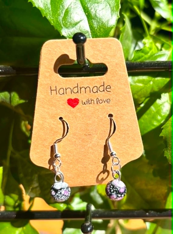 Handmade Silver-Plated Fish Hook Earrings with Stone-Look Beads